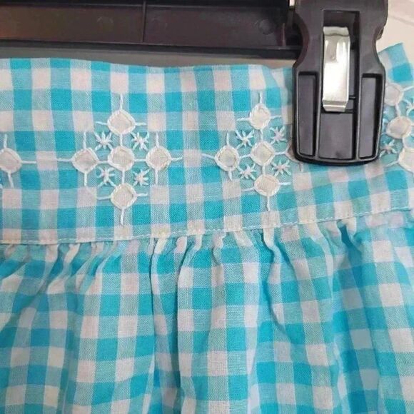 Vtg. Handmade Blue & White Gingham Check Half Apron w White Cross Stitch, Pocket - Picture 6 of 8